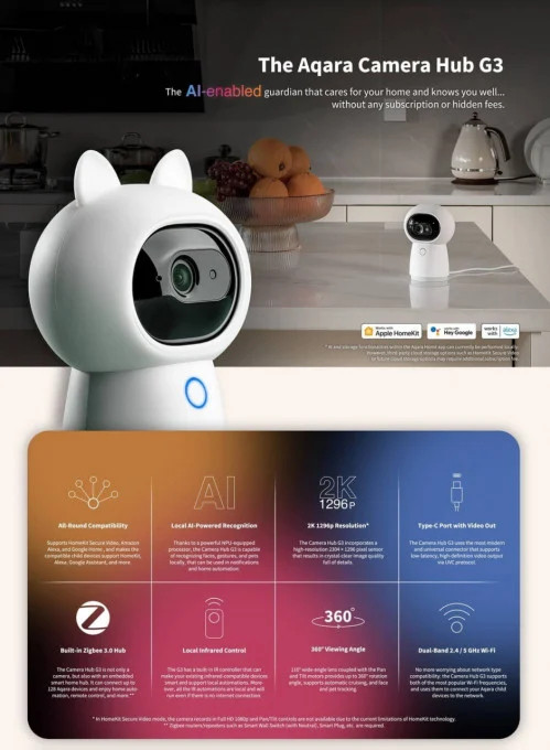 camera inteligenta aqara hub g3, cu hub zigbee incorporat - imagine 4