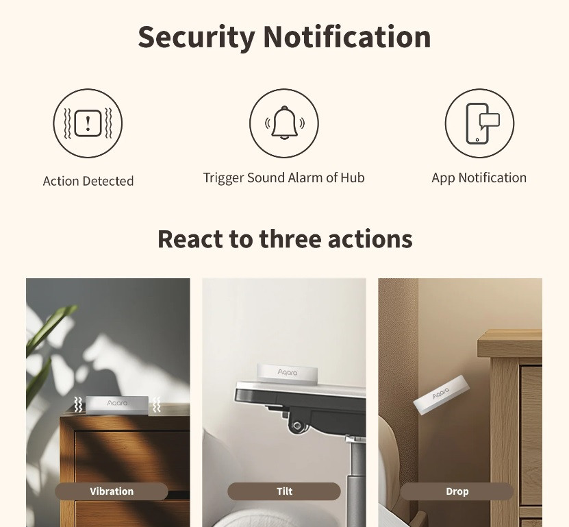 senzor de vibratie aqara t1, zigbee 3.0 - imagine 2