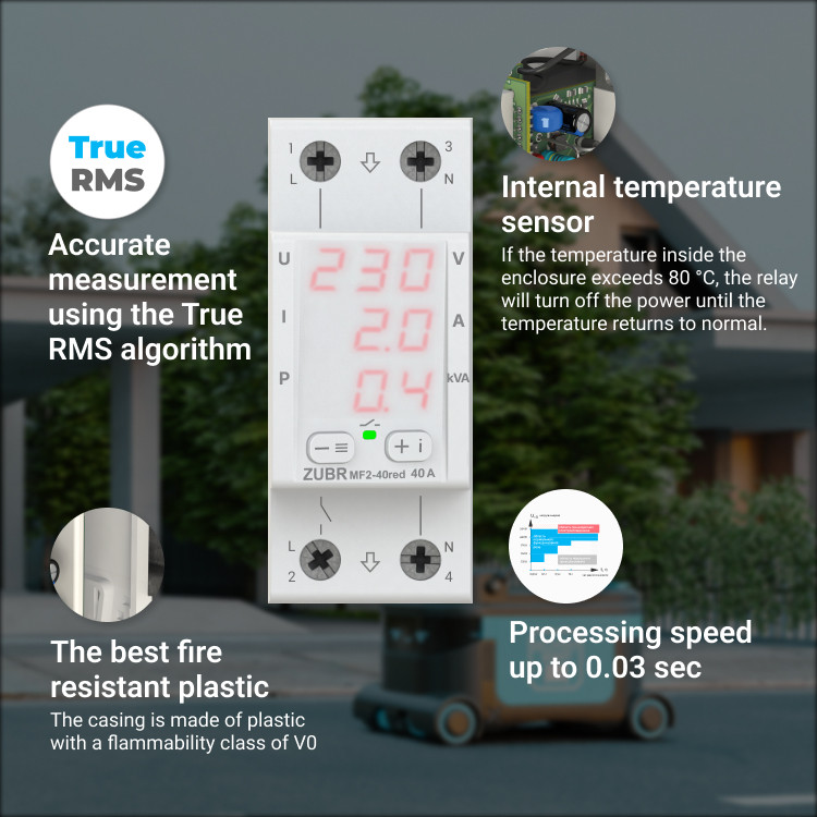 Releu multifuncțional ZUBR MF2-50, Protectie tensiune, curent și putere 1-50 Amperi - imagine 6