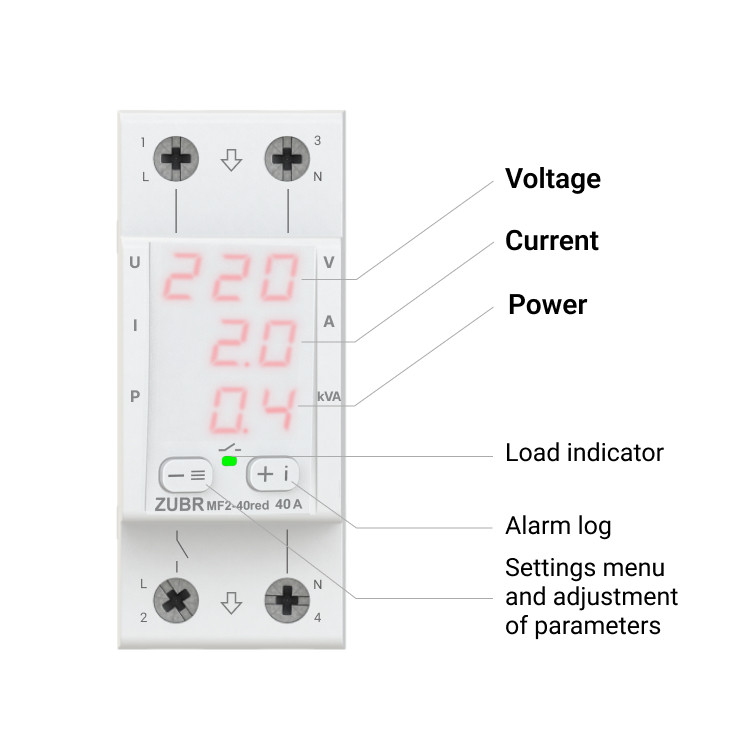 Releu multifuncțional ZUBR MF2-50, Protectie tensiune, curent și putere 1-50 Amperi - imagine 3