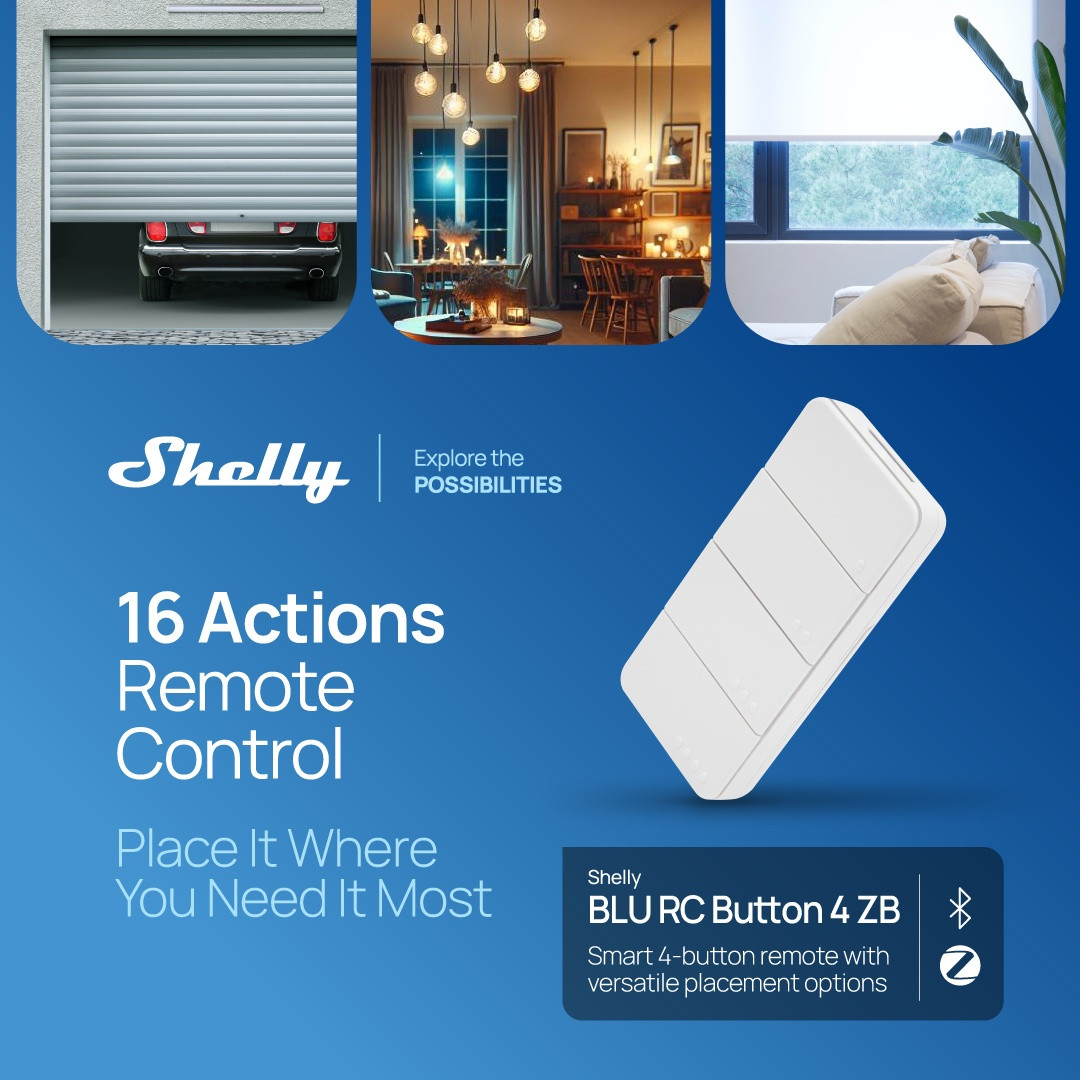 shelly blu rc button 4 zb - telecomanda inteligenta zigbee 3.0, 4 butoane, control scene si dispozitive - imagine 5
