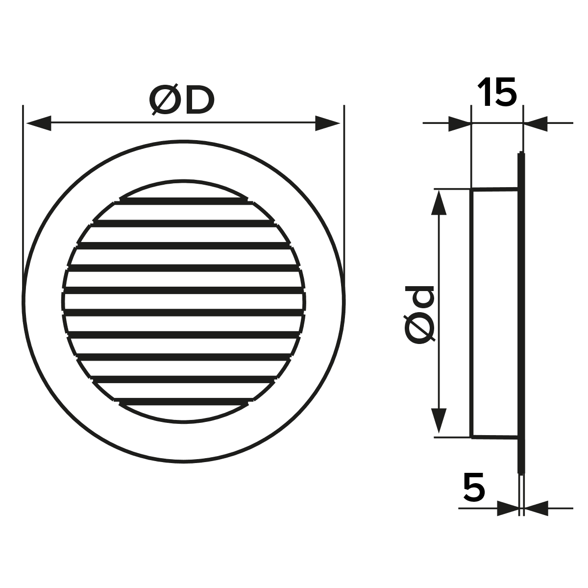 grila ventilatie rotunda o125mm, exterior o150mm, aluminiu