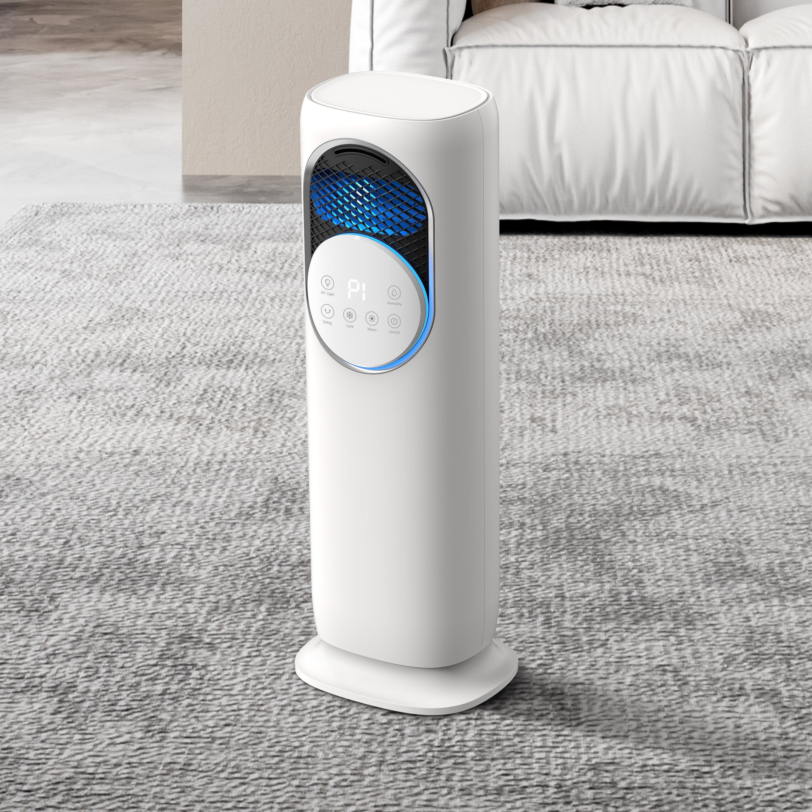 ventilator turn 4 in 1 evoair briis silver, aeroterma, racitor, umidificator, sterilizator uv, telecomanda, 2 viteze incalzi - imagine 2