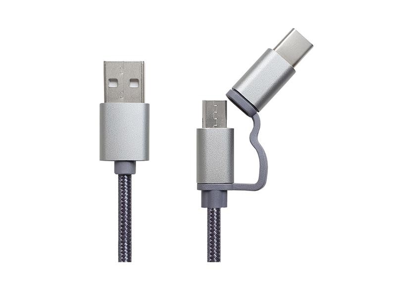 Cablu IGET G2V1 USB / Micro USB / USB-C TIP 1m argintiu