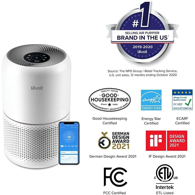 purificator de aer smart levoit core 300s wi-fi, filtru 3 in 1 true hepa, carbon activ, senzor calitate aer, mod auto, alexa, go