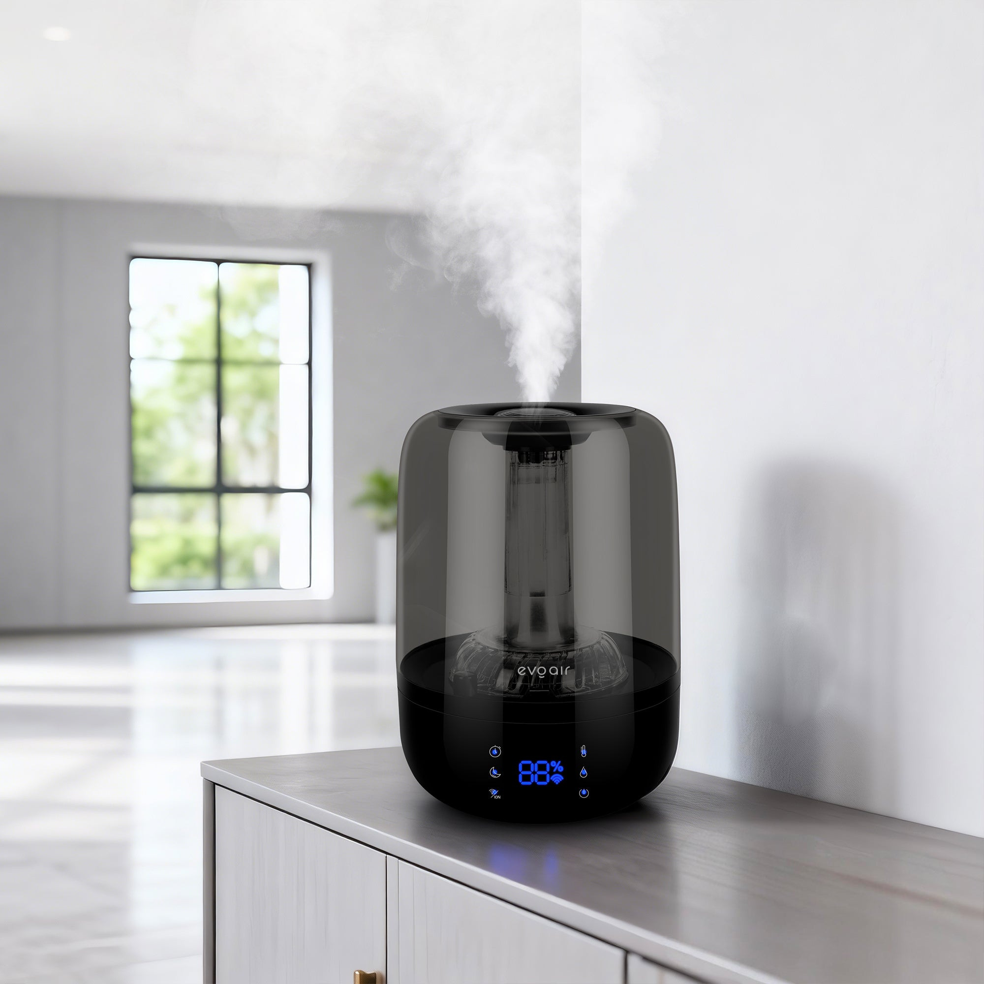 umidificator evoair luno black, smart, wifi, rezervor 2.5l, capacitate de umidificare 150 ml/h, senzor umiditate, autonomie 16 o