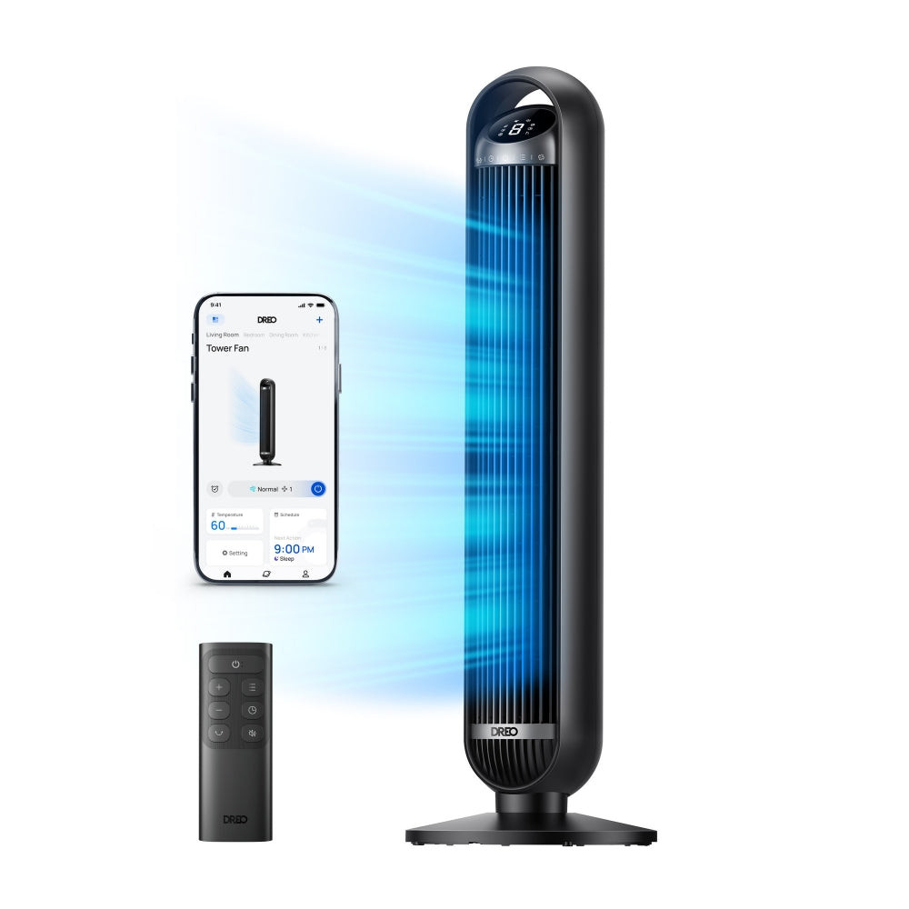 ventilator turn smart dreo dr-htf013s, telecomanda, 8 viteze, 4 moduri functionare, oscilatie automata 90°, timer 8h, contr