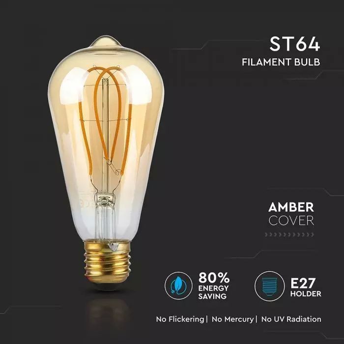 Bec LED - 5W E27 Filament Aurie Sticlă ST64 Alb cald