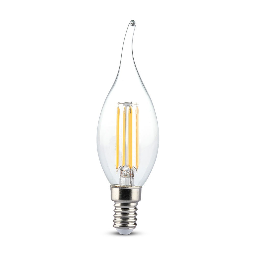 Bec LED – 4W Filament E14 Tip Lumânare cu flacără Amber Alb cald