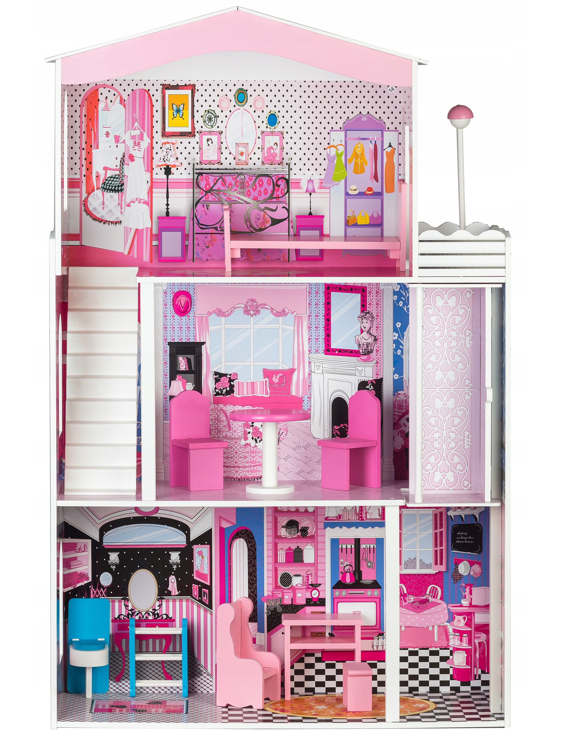 Casă mare pentru păpuși Barbie din lemn - Miami ECOTOYS Residence