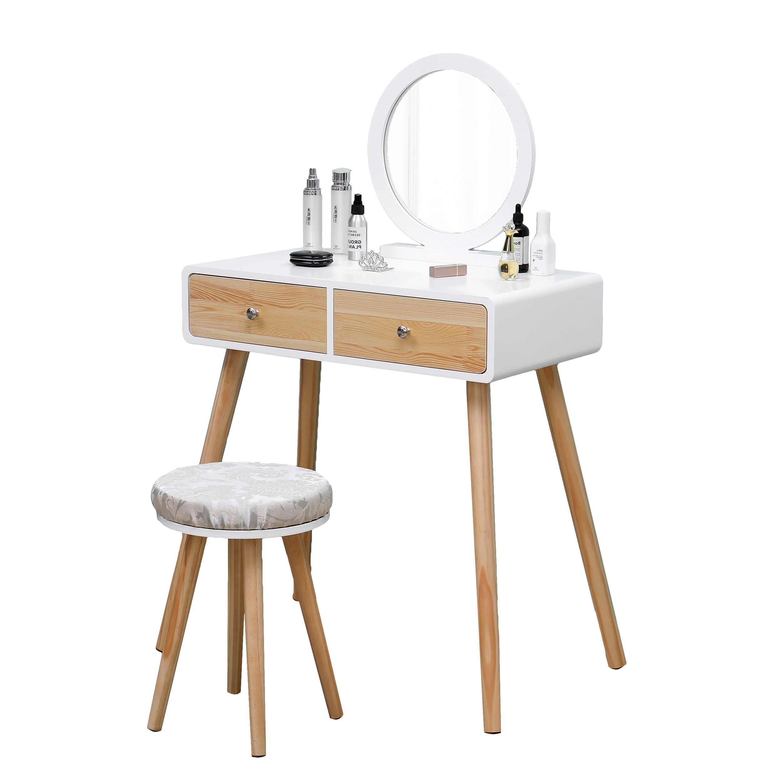 Masa de toaleta cosmetica, birou cu oglinda - fronturi din lemn