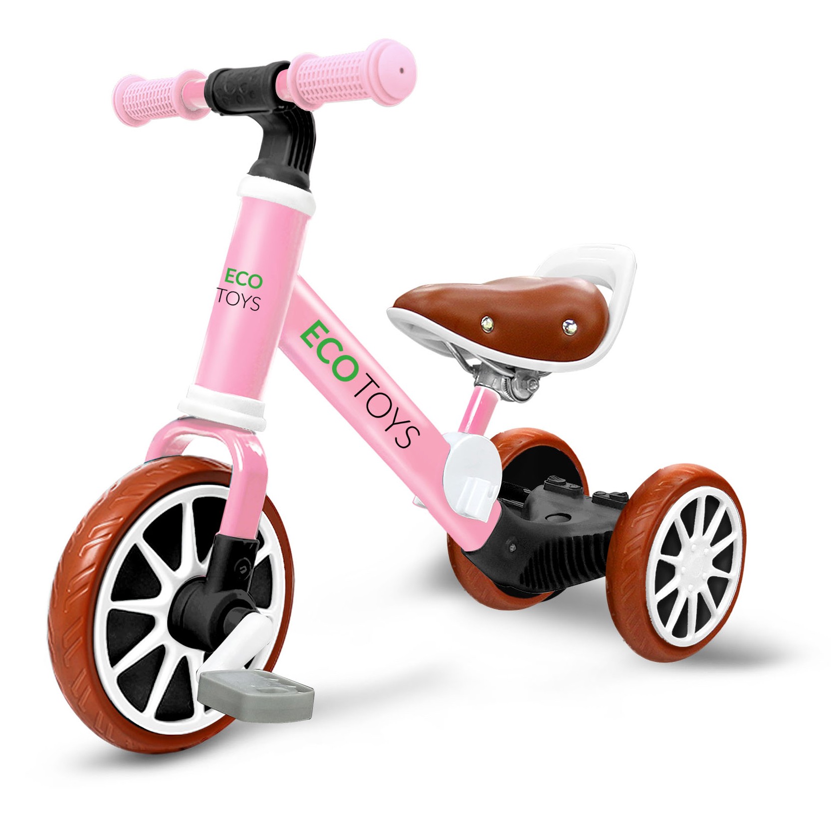 Tricicletă copii fara pedale bicicletă 3in1 cu pedale + roți laterale roz