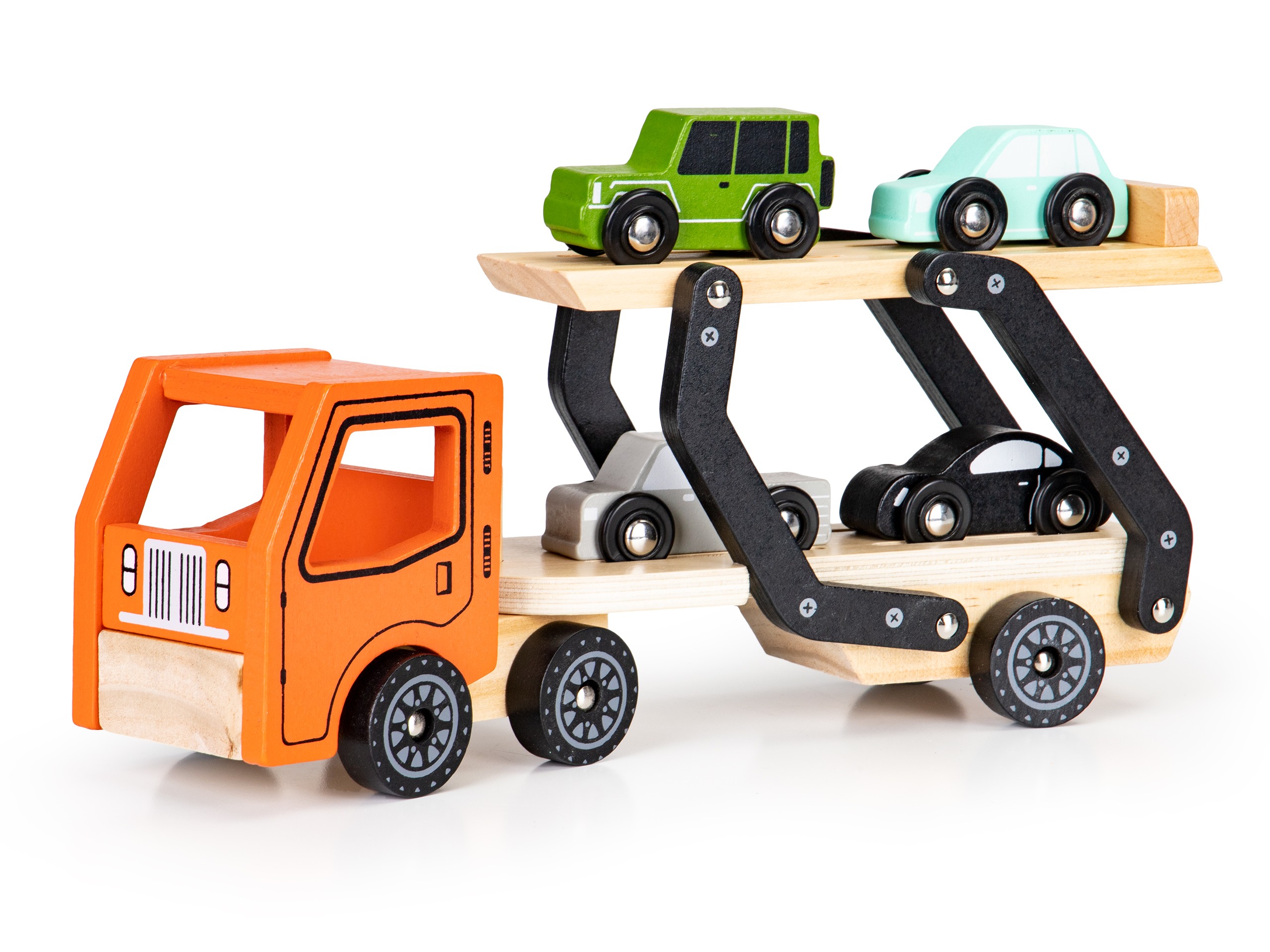 Camion jucărie din lemn camion remorcare 4 mașini