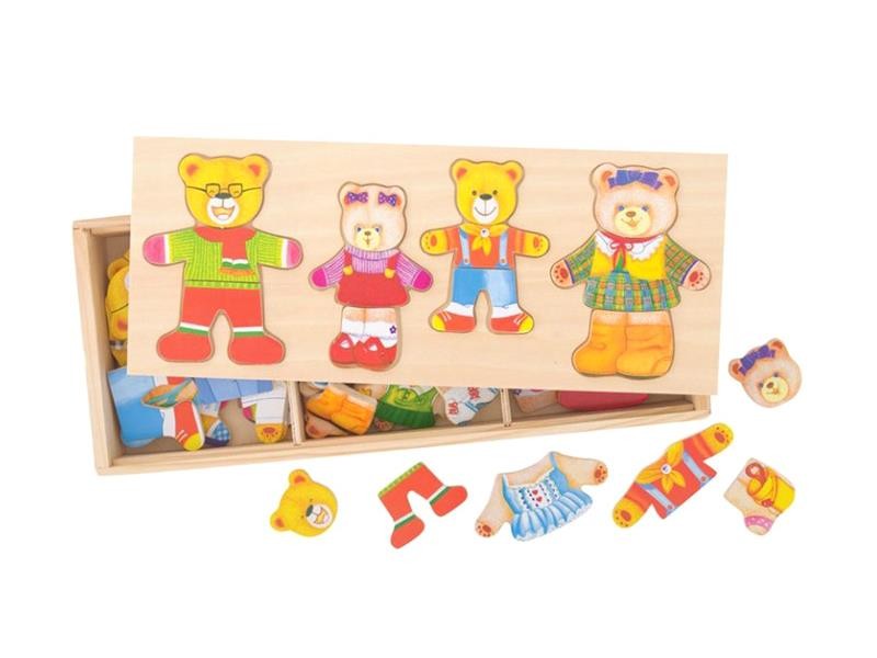 Puzzle de îmbrăcăminte pentru copii BIGJIGS TOYS Familia ursilor din lemn