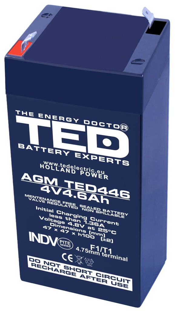 Acumulator stationar 4V 4,6Ah F1 AGM VRLA TED Electric TED446