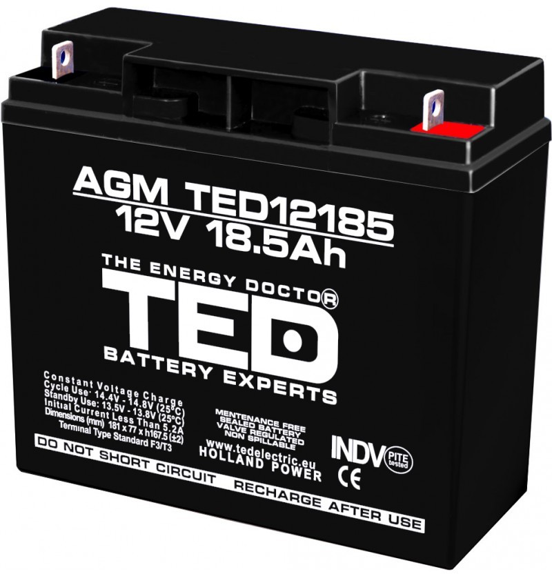 Acumulator stationar 12V 18,5Ah F3 AGM VRLA TED Electric TED12185