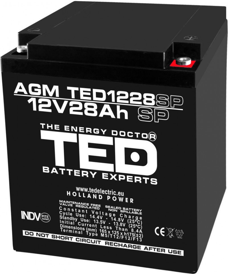 Acumulator stationar 12V 28Ah M5 AGM VRLA TED Electric TED1229
