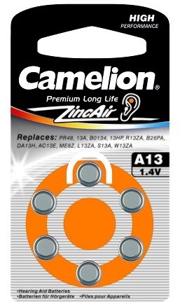 Baterie Camelion 13 pentru aparat auditiv ZA13 DA13 PR48 A13 zinc aer 1,4V set 6 buc.