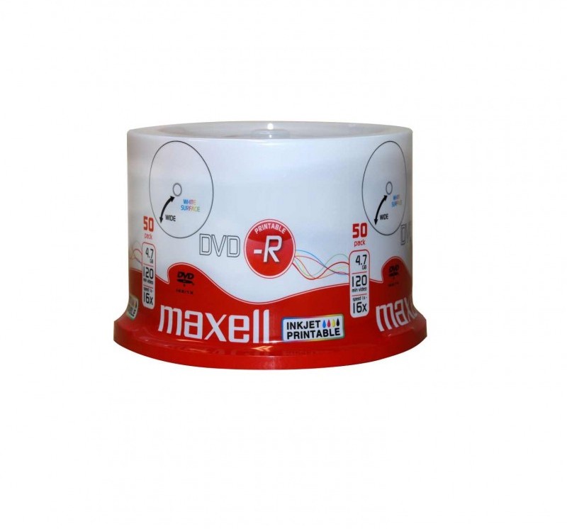 Dvd-r maxell full printabil 4,7 gb 120 min. 16x 50 discuri 275701