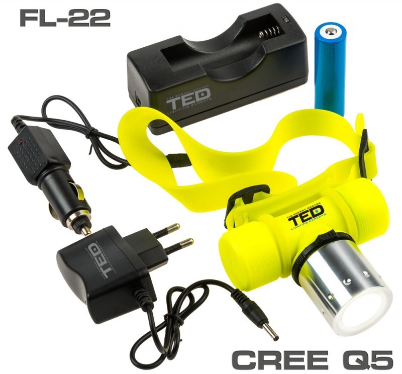 Lanterna cap subacvatica TED Electric 1 LED CREE 10W include 1 acumulator 18650 Li-Ion incarcator retea si auto FL-22TED