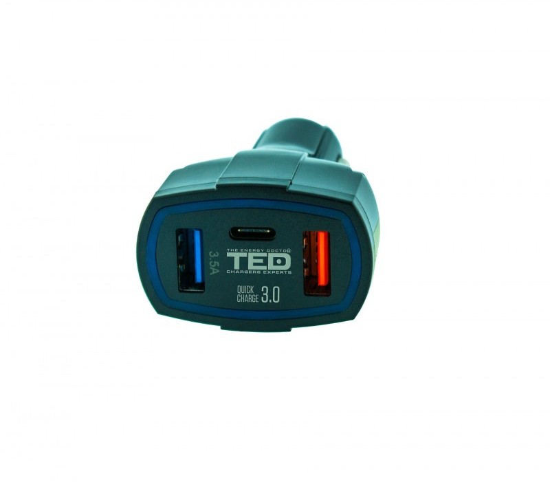 Alimentator de la auto 12V la 2 x USB 1 x 3,5A + 1 x 3A Fast Charge + 1 x 3,5A tip C TED Electric