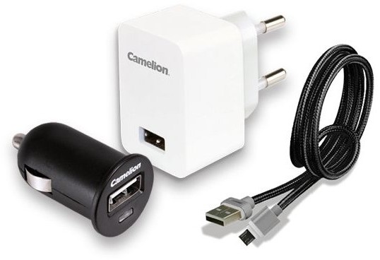 Set alimentator retea USB 2,1A + auto 12V USB 1,3A + cablu de incarcare micro USB / Iphone Lighting