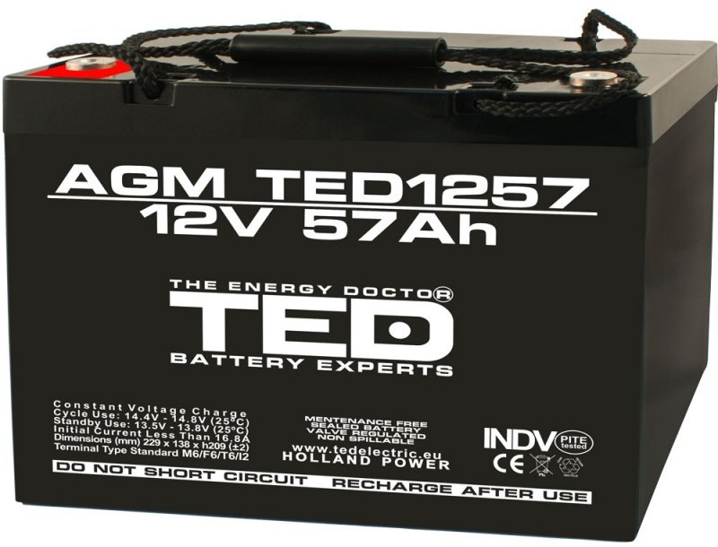 Acumulator stationar 12V 57Ah M6 AGM VRLA TED Electric TED1257