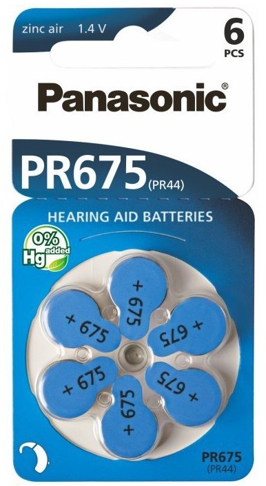 Baterie Panasonic 675 pentru aparat auditiv ZA675 DA675 PR44 PR675 zinc aer 1,4V set 6 buc.