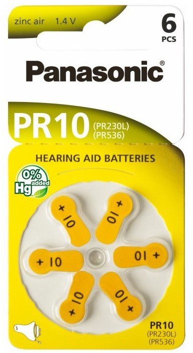 Baterie panasonic 10 pentru aparat auditiv za10 da10 pr70 pr10 zinc aer 1,4v set 6 buc.