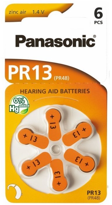 Baterie Panasonic 13 pentru aparat auditiv ZA13 DA13 PR48 PR13 zinc aer 1,4V set 6 buc.