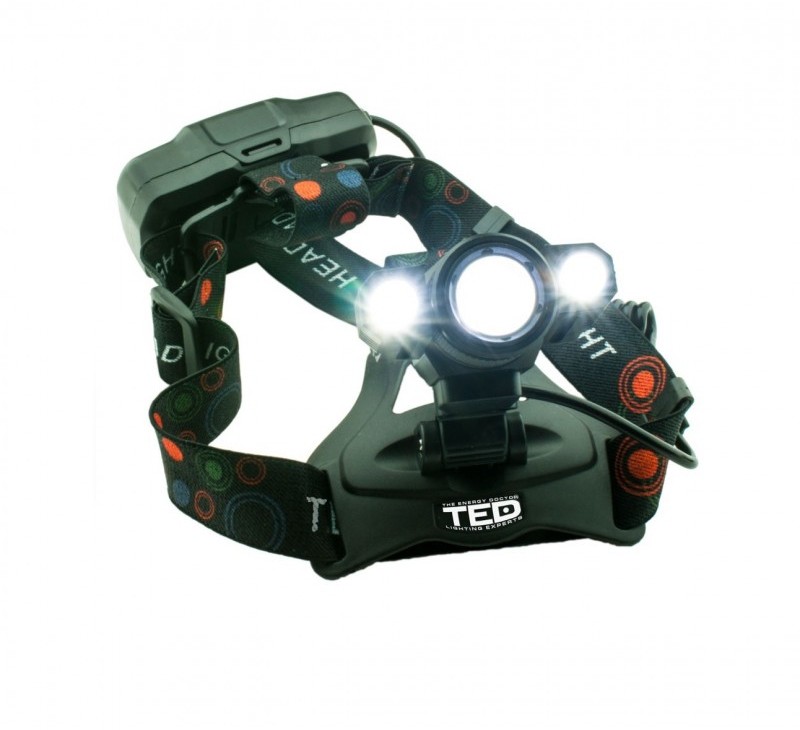 Lanterna cap TED Electric 3 LED-uri 16W zoom include 2 acumulatori 18650 Li-Ion si cablu de incarcare micro USB FL-T102TED