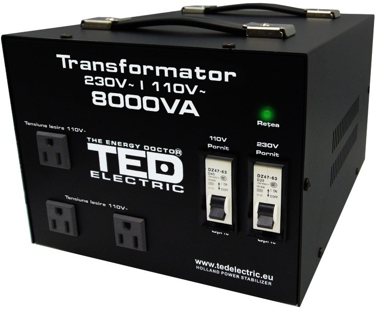 Transformator de la 220V la 110V 8000VA / 6400W cu carcasa TED Electric