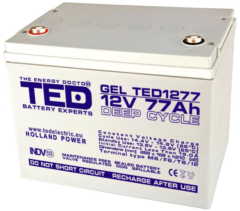 Acumulator stationar VRLA 12V 77Ah GEL Deep Cycle M6 TED Electric TED1277