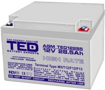 Acumulator stationar 12V 28,5Ah High Rate M5 AGM VRLA TED Electric TED12285