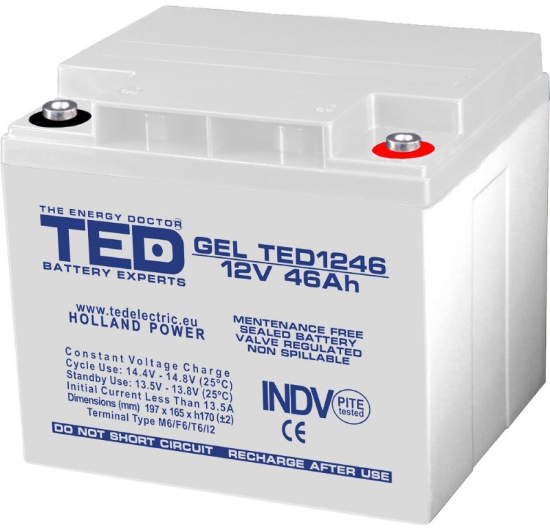 Acumulator stationar VRLA 12V 46Ah GEL M6 TED Electric TED1246