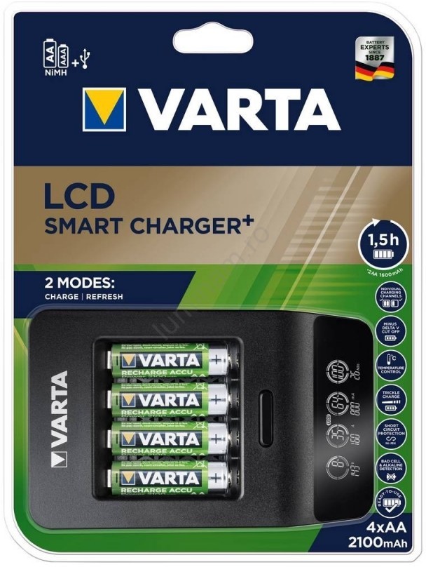 Incarcator Varta Smart Charger Plus cu 4 acumulatori AA R6 2100mAh 1.2V Ni-Mh 57684