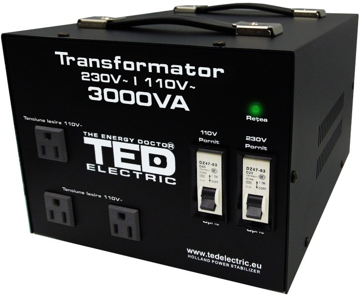 Transformator de la 220V la 110V 3000VA / 2400W cu carcasa TED Electric