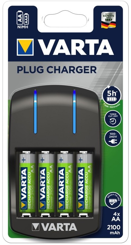 Incarcator Varta Plug Charger 57647, AA/AAA + 4 acumulatori AA 2100 mAh