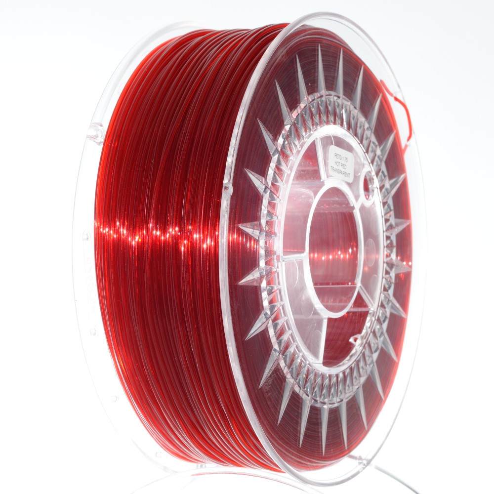 Filament: PET-G roşu (rubiniu), transparentă 1kg ±0,5% 1,75mm DEV-PETG-1.75-RRT