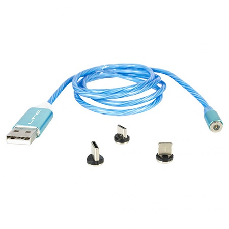 Ltc Cablu 1m 3in1 tip c/iphone/micro usb iluminat led albastru