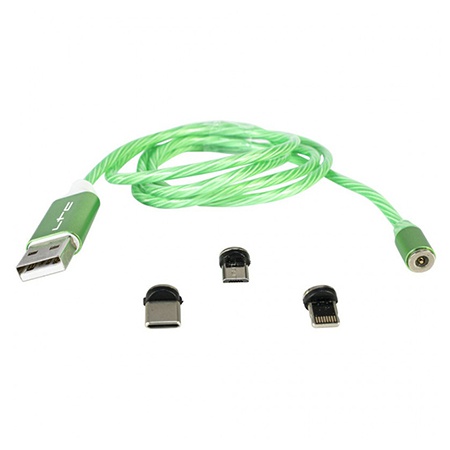 Ltc Cablu 1m 3in1 tip c/iphone/micro usb iluminat led verde