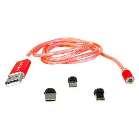 Ltc Cablu 1m 3in1 tip c/iphone/micro usb iluminat led rosu