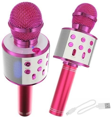 Microfon karaoke roz cu difuzor