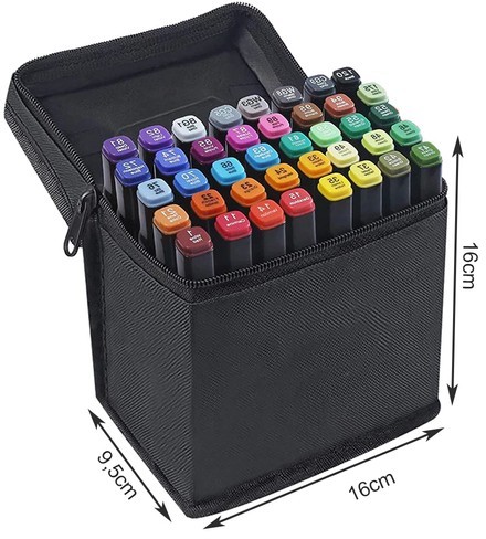 Set 40 markere 2 capete subtire si gros, cu geanta de depozitare, multicolore