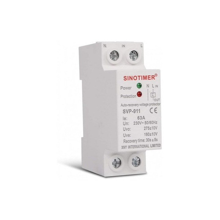 Relee Protectie Tensiune, Releu siguranta digitala de protectie tensiune 63A, 230V, recuperare automata, SVP-911- -1, dioda.ro
