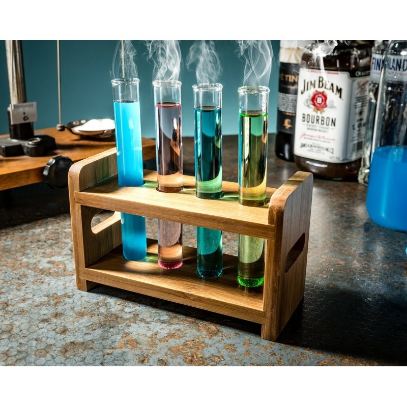 Cadouri Barbati, Set eprubete - pahare de shot pentru petrecere 4 buc cu suport din lemn -1, dioda.ro