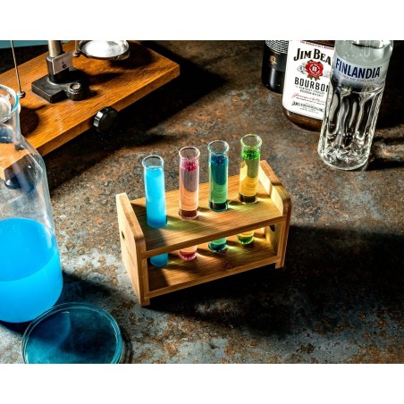 Set eprubete - pahare de shot pentru petrecere 4 buc cu suport din lemn