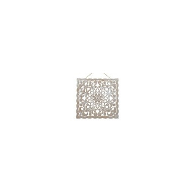 Decoratiuni, Decoratiune de Perete Ethnic Lemn Sculptat Brushed Alb Model Floare 29.5x29.5cm -3, dioda.ro