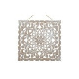 Decoratiuni, Decoratiune de Perete Ethnic Lemn Sculptat Brushed Alb Model Floare 29.5x29.5cm -3, dioda.ro