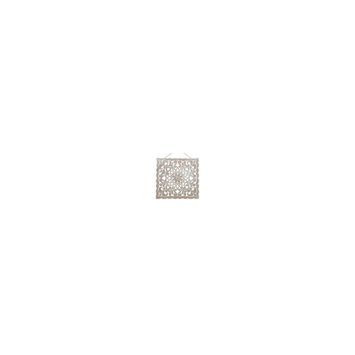 Decoratiuni, Decoratiune de Perete Ethnic Lemn Sculptat Brushed Alb Model Floare 29.5x29.5cm -3, dioda.ro